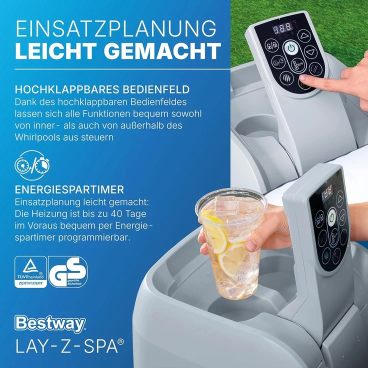 Bestway 6001C LAY-Z-SPA Energiespar Whirlpool Miami AirJet für 4 Personen Ø 180 x 66 cm, Dunkelblau – Bild 6