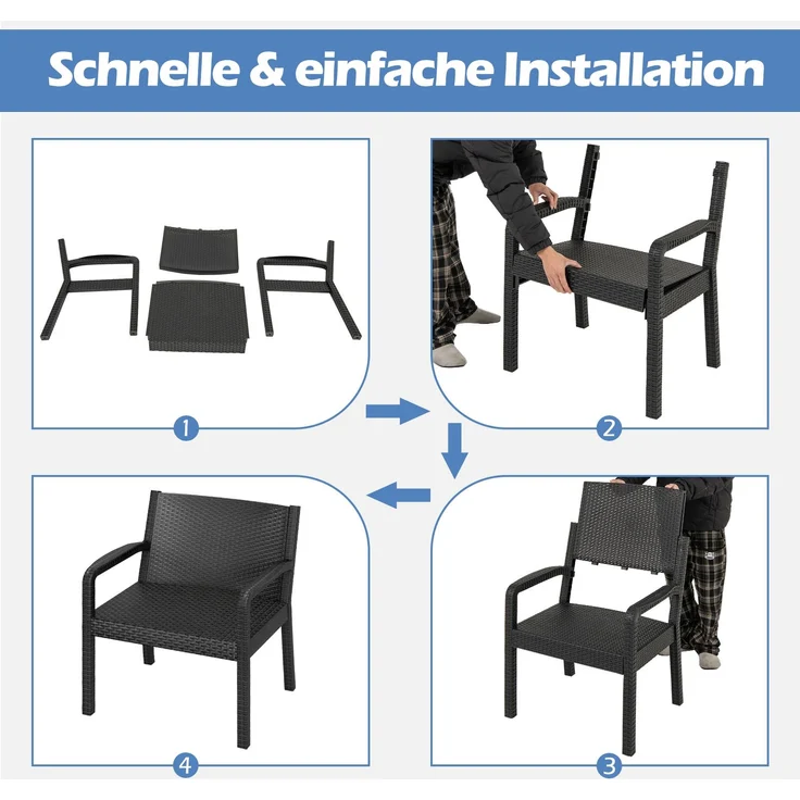 3tlg. Rattan Gartenmöbel Set Wetterfestes Balkonmöbel Balkonset inkl. 2 Stühle mit Tisch Schwarz – Bild 5