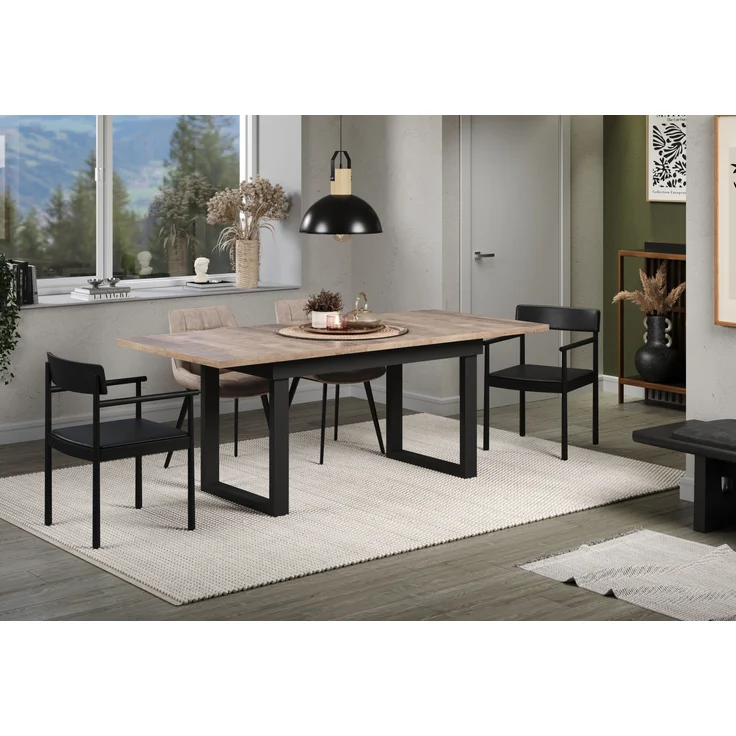 trendteam smart living - Universal - Esstisch - Schwarz/Eiche Tabak - ausziehbarer Küchentisch mit Metallfüßen - (BxHxT) 160-200 x 76 x 80 cm - Tisch geeignet für Küche, ESS- oder Wohnzimmer – Bild 12