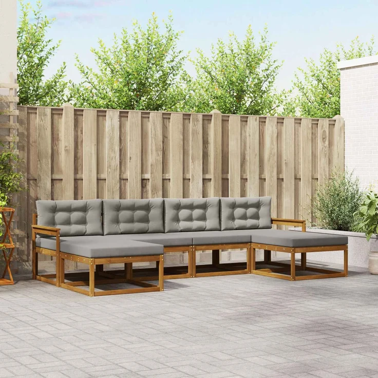 vidaXL Outdoor-Sofagarnitur 6 stk. 6-Sitzer Natur und Hellgrau 3367954 – Bild 1