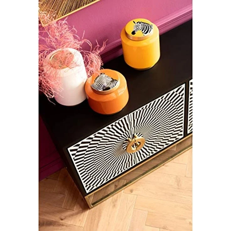 Kare Design Sideboard Electro, Schwarz/Weiß, Kommode, Massivholz Korpus, Stahlbeine, Zebra-Look, handgearbeitet, Soft-Close Türen, mit 2 Türen, 80 x 160 x 40 cm (H/B/T) – Bild 4