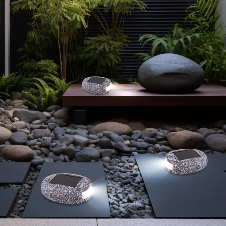 3er Set LED Solarleuchten, Stein Design, grau, L 8,5 cm – Bild 3