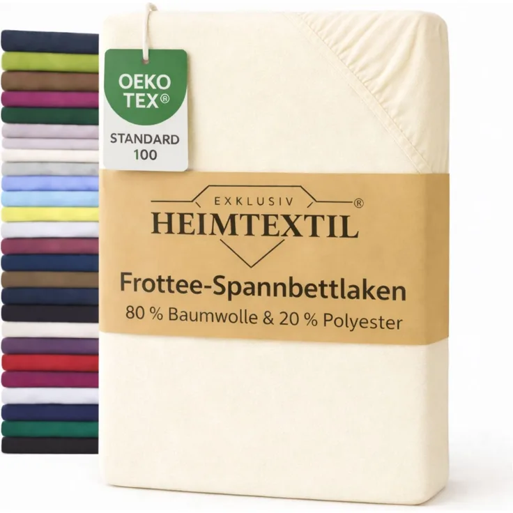EXKLUSIV HEIMTEXTIL Frottee Spannbettlaken 200 x 220 cm Naturweiß 80% Baumwolle 20% Polyester Öko - Tex Zertifiziert Bed-Sheet Bettlaken Spannbetttuch Topper Leinentuch