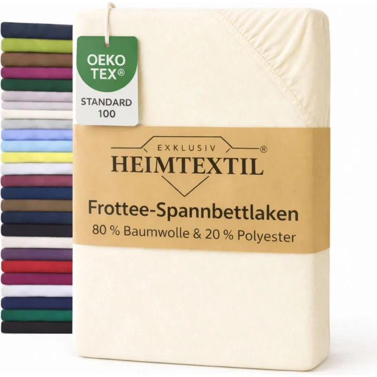EXKLUSIV HEIMTEXTIL Frottee Spannbettlaken 200 x 220 cm Naturweiß 80% Baumwolle 20% Polyester Öko - Tex Zertifiziert Bed-Sheet Bettlaken Spannbetttuch Topper Leinentuch – Bild 1
