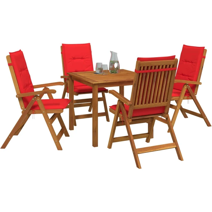 vidaXL 5-teiliges Garten-Esszimmer-Set 4-Sitzer Rot Massivholz Akazie 3434600 – Bild 3