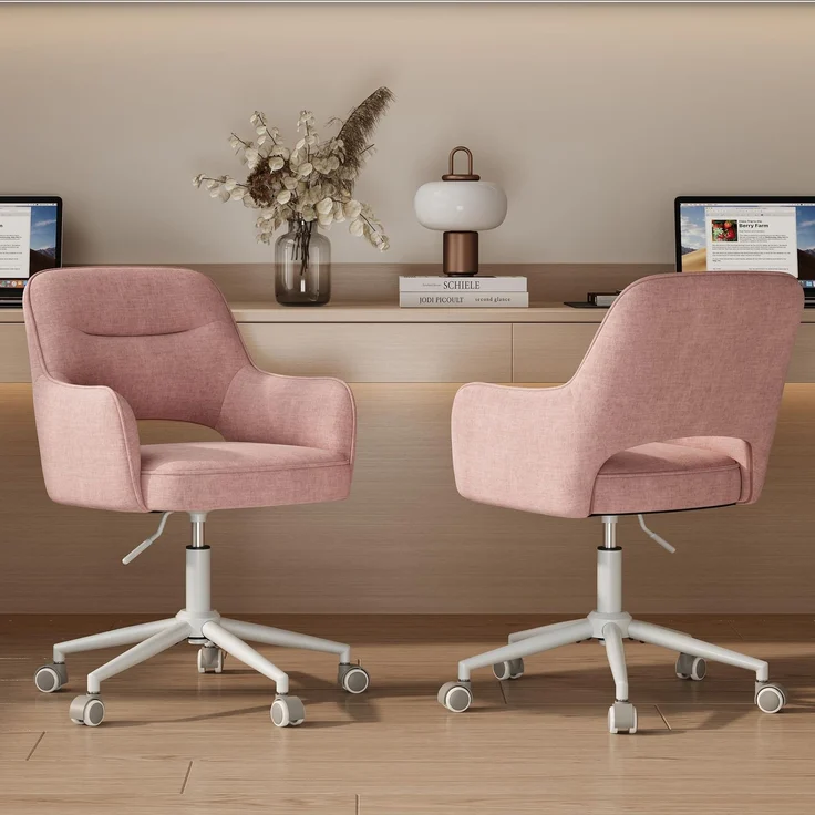MALOL Drehstuhl Sessel Wohnzimmer höhenverstellbar 2er Set, Moderner Relaxsessel Stuhl mit Rollen, 360° Drehsessel Schreibtisch Stuhl mit Armlehnen für Wohnzimmer, Schlafzimmer, Homeoffice, Rosa
