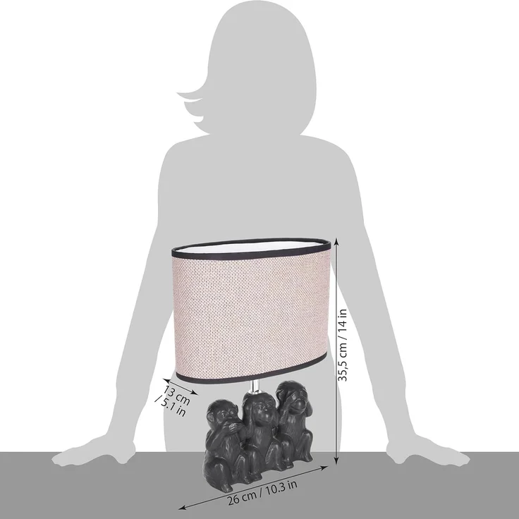 BRUBAKER Nachttischlampe Tischleuchte Drei Affen Smileys, Tischlampe, ohne Leuchtmittel, Tageslichtweiß, Motiv Lampe mit Keramikfuß, Höhe 35,5 cm – Bild 4