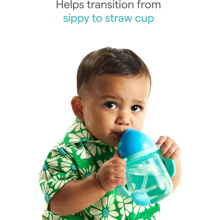 Munchkin Babyflasche Tip and Sip | 2er-Pack | 6m+ | Gewichteter Strohhalm | Blau/Gelb – Bild 2