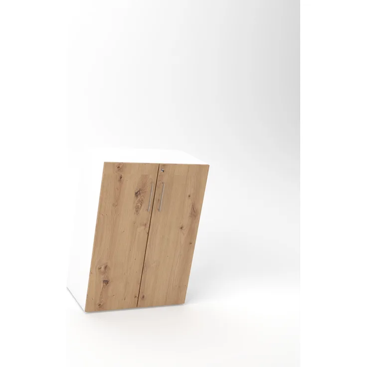 Rheinland Möbel Flügeltürenschrank Cabino 80×42×110 cm – abschließbarer Aktenschrank 3OH in Weiß/Asteiche mit 110° Drehtüren & Metallgriff