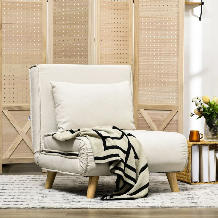 Schlafsessel, 6-stufig verstellbare Lehne, Leinenoptik, bis 120 kg, Creme--Cremeweiß--72x78x79cm--YOUDENOVA – Bild 3