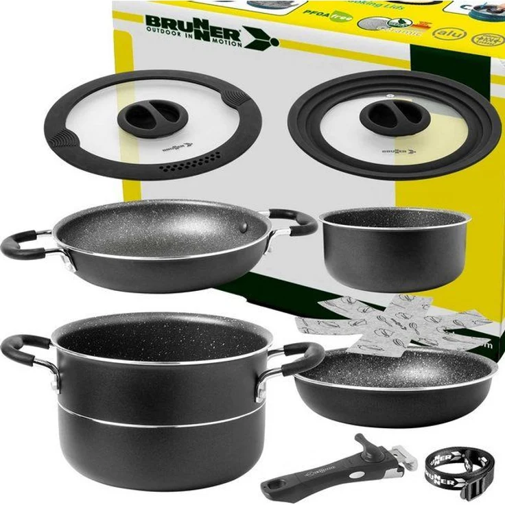 BRUNNER Topf-Set BRUNNER Camping Topfset PIRATE Vacublock Leicht, Stapelbar, Alu, (7-tlg) – Bild 4