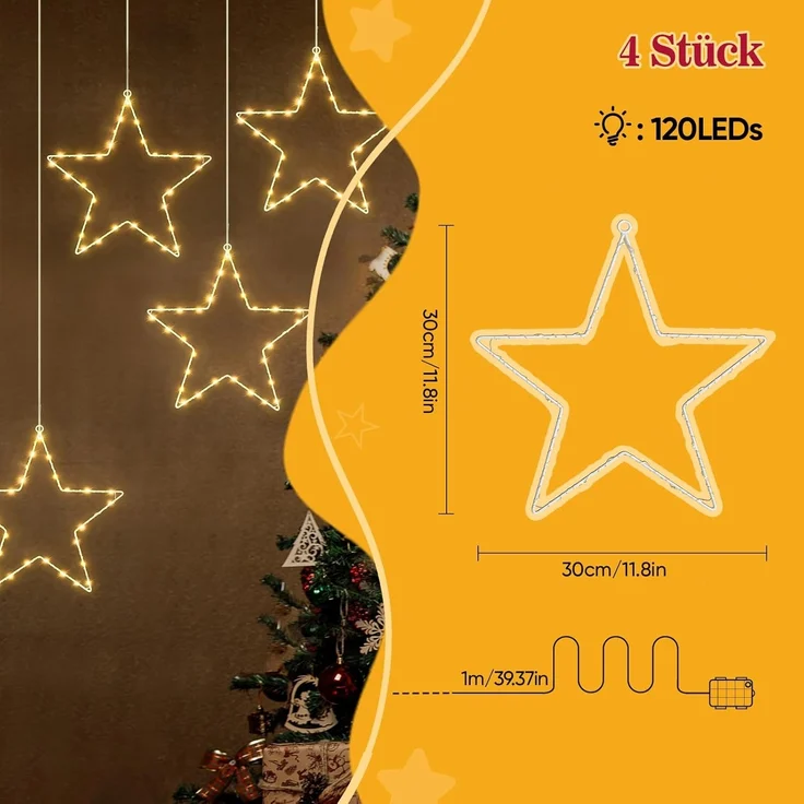 Salcar LED Stern LED Fensterdeko SternLED Weihnachtsstern Fensterlichter Weihnachtsdeko, LED fest integriert, Batteriebetrieben mit Timer, 8 Modi Weihnachtsbeleuchtung – Bild 5