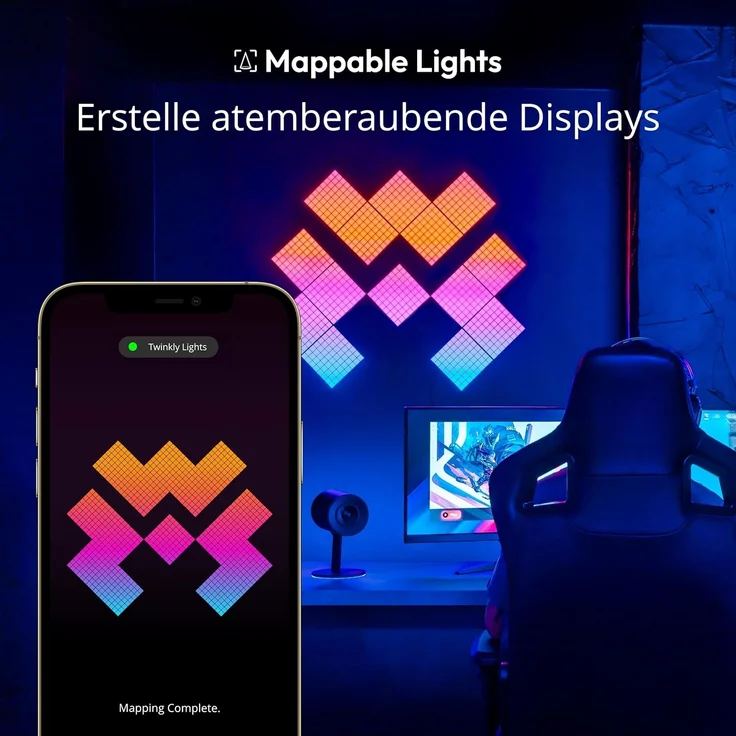 Twinkly Squares Erweiterungsset, RGB LED Paneelen-Kit, Enthält 3 Erweiterungspaneele und Verbindungskabel, Kompatibel mit HomeKit, Alexa und Google Home, Gaming- und Streaming-Lichter, 16M+ Farben – Bild 3