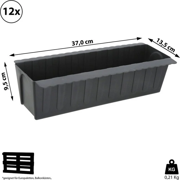 CEPEWA Pflanzeinsatz Pflanzkasten gewellt 12er Set Europalette Kunststoff 37x9,5x13,5cm (12 St) – Bild 1