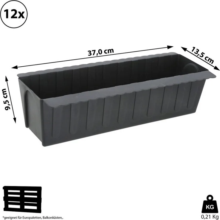 CEPEWA Pflanzeinsatz Pflanzkasten gewellt 12er Set Europalette Kunststoff 37x9,5x13,5cm (12 St)