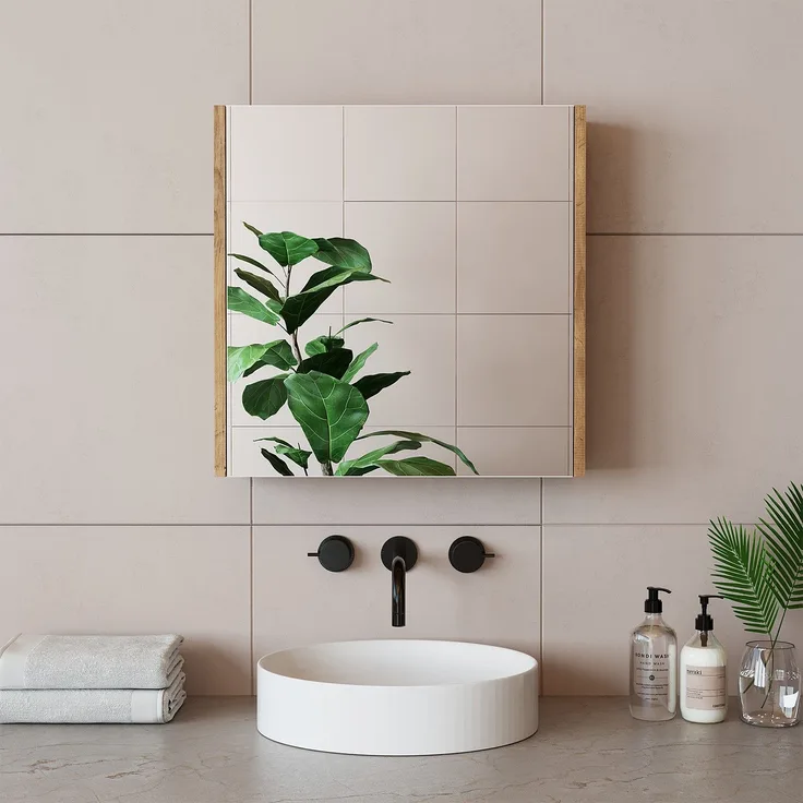 Skye Decor '1753' Badezimmerschrank mit Spiegel, Atlantik-Kiefer, 60 x 60 x 16 cm