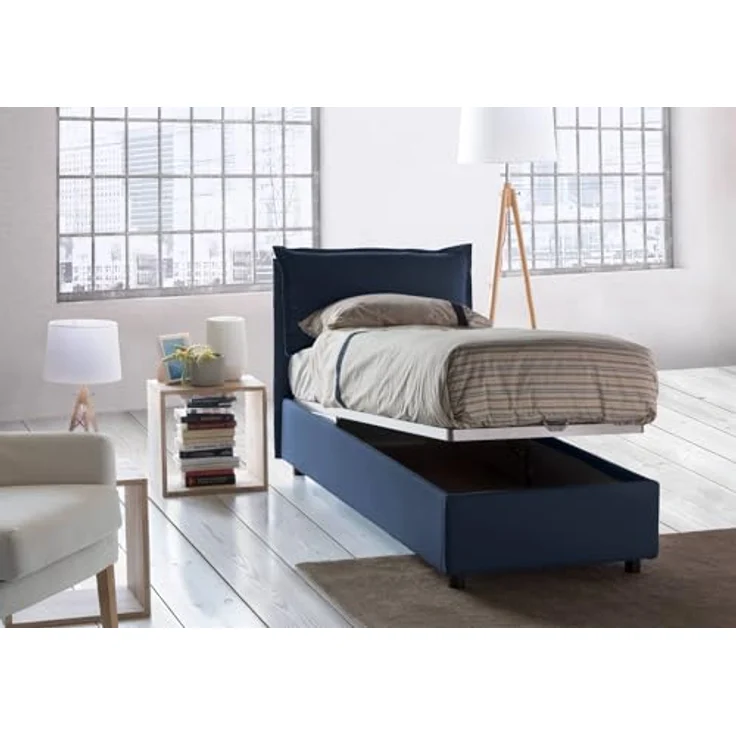 Talamo Italia - Einzelbett Vanessa, Bettkasten mit Stoffbezug, 100 % Made in Italy, Öffnung vorne, geeignet für Matratze 80x190 cm, Blau – Bild 4