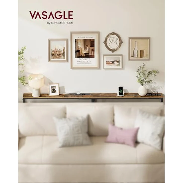 VASAGLE Konsolentisch,LNT079K02V1-2J | Flurtisch, Regal hinter Sofa, 200 x 15 x 80 cm, Vintagebraun, BARNET Kollektion – Bild 2