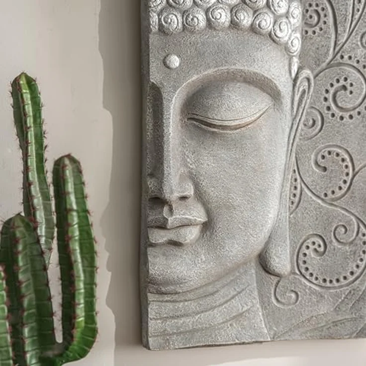 K&L Wall Art Wanddekoobjekt Buddha Wandskulptur Steinoptik asiatische Feng Shui Deko 3D Wandfigur (Buddha Wandbild), mit Seilaufhängung – Bild 3