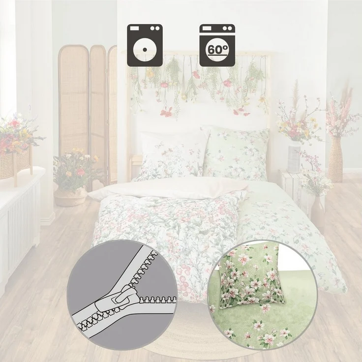 Kleine Wolke Wendebettwäsche Magnolia, Mako-Satin, 2 teilig, mit floralem Print – Bild 2