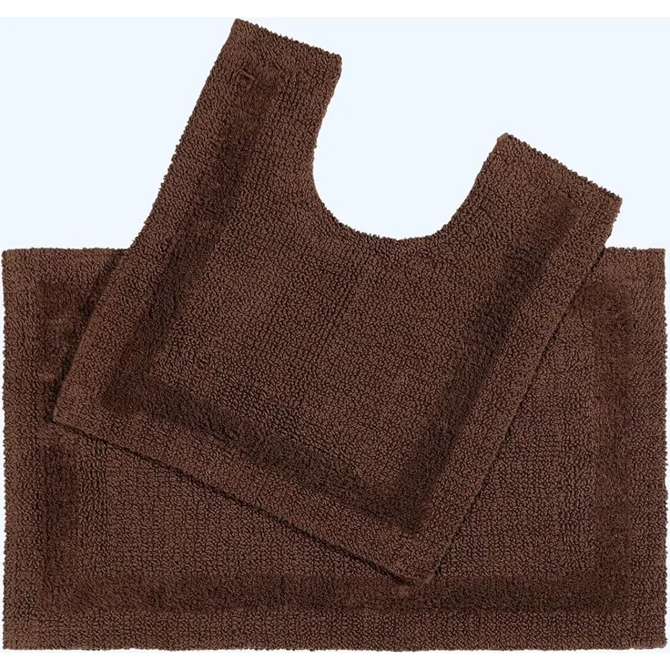 Homescapes Badematte 2 teiliges Luxus Badematten Set 100% Baumwolle braun, Höhe 30 mm, Badematte - 50x80 cm, WC Vorleger - 50x55 cm