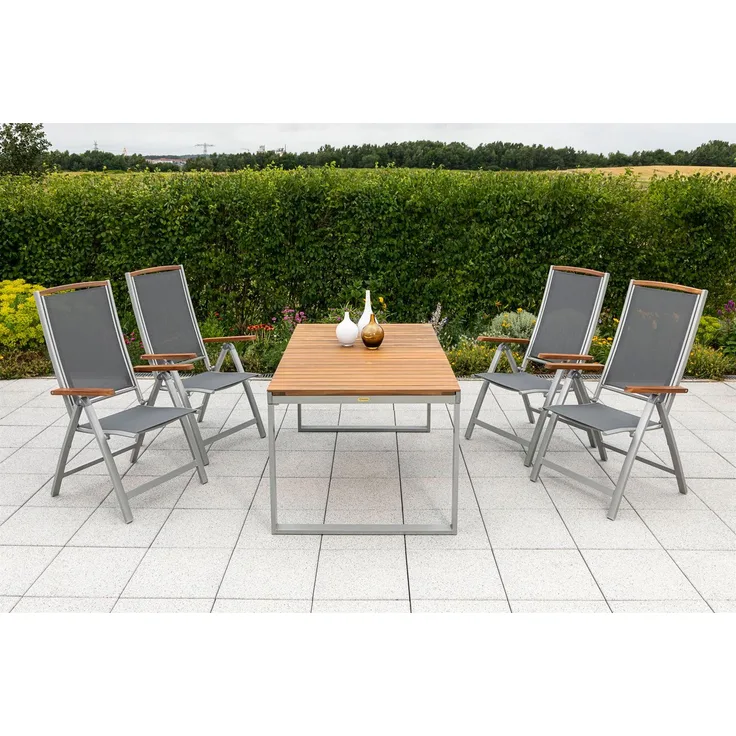 Siena Set 5tlg, Klappsessel & Ausziehtisch, silber/schwarz