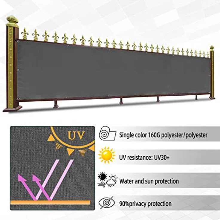 CCLIFE Balkon Sichtschutz Wind- und UV-Schutz Wetterfest 160 g/m2 mit Ösen Balkon sichtschutz Blickdicht 75x300 cm (3 Größen & 2 Farben) für Balkongeländer Terrasse Garten – Bild 7