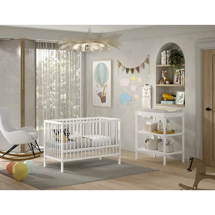 Babymöbel-Set >Dino< in Buche Weiß, Massivholz - 124,4x84,4x65,4cm (BxHxT)