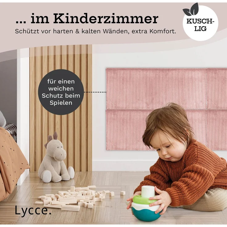 Lycce Wandkissen - Cord, Wandpolster, Rückenkissen Sitzbank, Kopfteil Betten, Polsterung Puderrosa 30x75x4cm – Bild 8