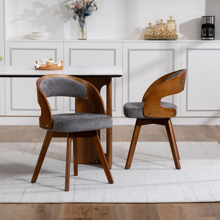 LVHOM Esszimmerstuhl 360° drehbar, 2er Set, Polsterstuhl aus Leinen und Massivholz, Küchenstuhl gepolstert, ergonomischer Schalenstuhl mit Armlehne, bis 150 kg – Bild 8