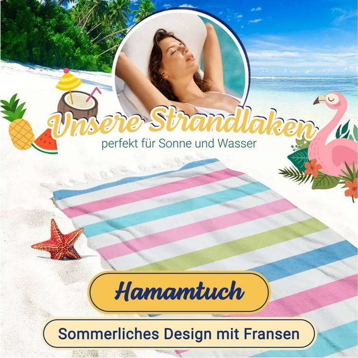 ZOLLNER Hamamtuch, Baumwolltuch (1-St), 90x170 cm, 100% Baumwolle, mit Fransen, vom Hotelwäschespezialisten – Bild 2