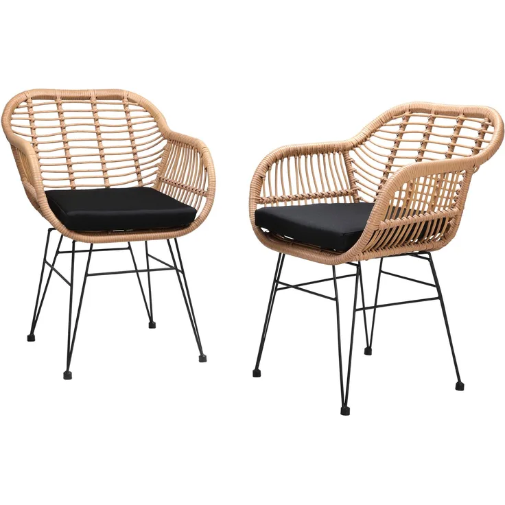 CASARIA® Korbsessel Gartenstühle 2er Set Bali Polyrattan