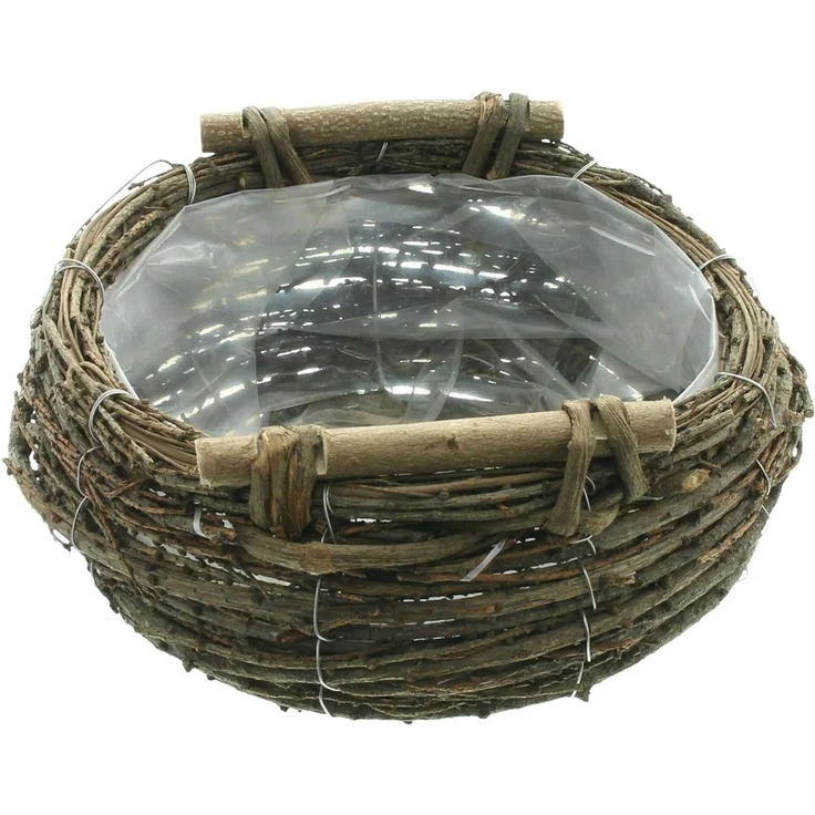 Dekoleidenschaft Pflanzschale Pflanzkorb "Birkenreisig" groß Ø 30 cm, Blumentopf, Holz Pflanzgefäß, Pflanztopf, Blumenschale, Korb, Handarbeit, Gartendeko für Draußen – Bild 2
