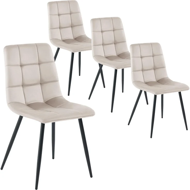 DUMOS Esszimmerstühle 4er Set, für Wohnzimmer Küche Esszimmer, Küchenstühle Gepolstert mit Rückenlehne, Sitzfläche aus Samt, Polsterstuhl mit Metallbeinen, bis 150 kg Belastbar, Hellgrau