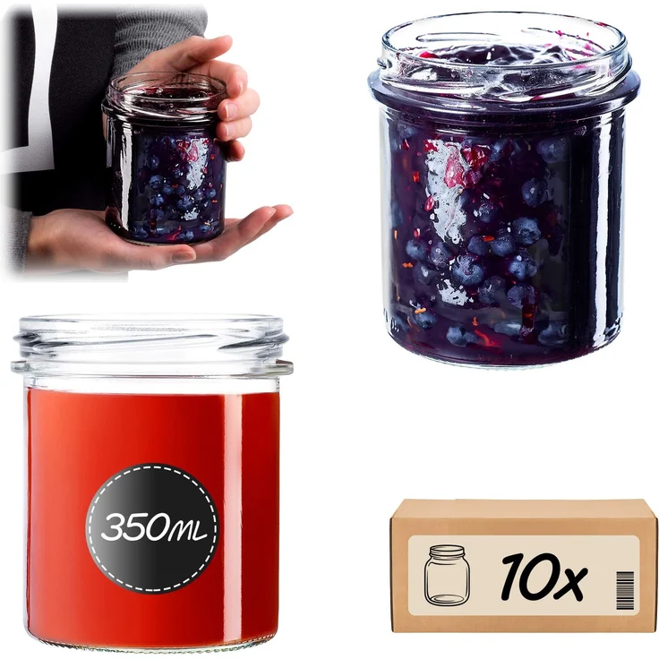 KADAX 10 x Einmachgläser 350 ml, Glas für Konserven, Marmelade, Honig, Pasteten und Fleisch – Bild 1