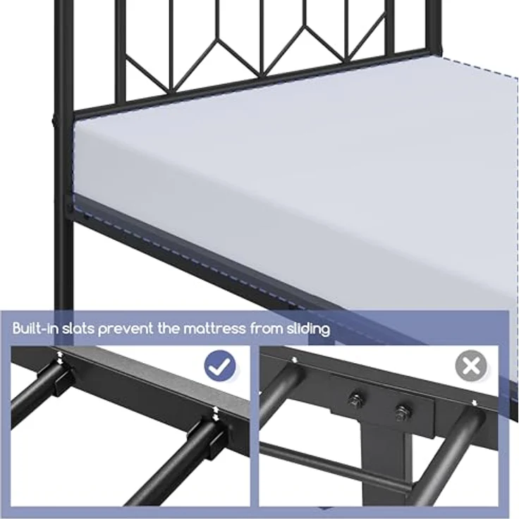 Yaheetech Bettgestell 90x190 cm, Vintage Metallbett Bettrahmen mit Hohem Kopfteil, Moderner Minimalistischer Einzelbett mit Lattenrost & Stauraum unter dem Bett, Gästerbett für Schlafzimmer, Schwarz – Bild 9