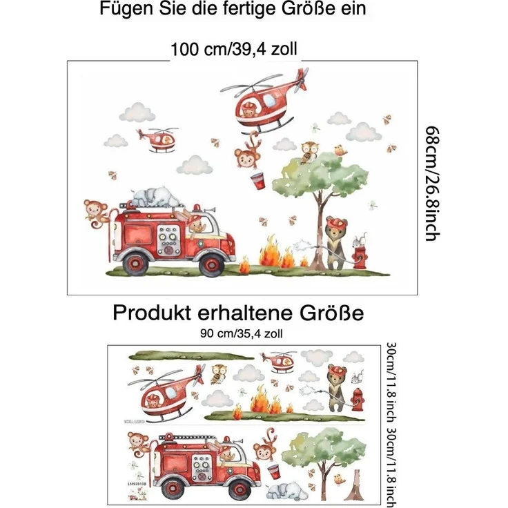 Montegoni Wandsticker Cartoon Feuerwehr Wandsticker, selbstklebend, Kinderzimmerdeko, Selbstklebend und wiederverwendbar, leicht anzubringen – Bild 3