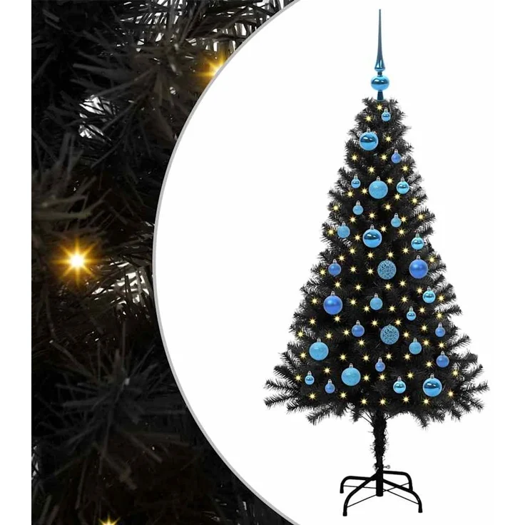 vidaXL Weihnachtsbaum mit LED-Beleuchtung Schwarz 150 cm PVC und Stahl 3396472 – Bild 2