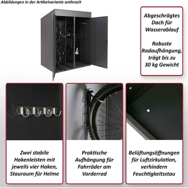 2er-Fahrradgarage HWC-H66b, Fahrradbox Fahrradunterstand abschließbar Metall 213x158x125cm ~ anthrazit – Bild 2