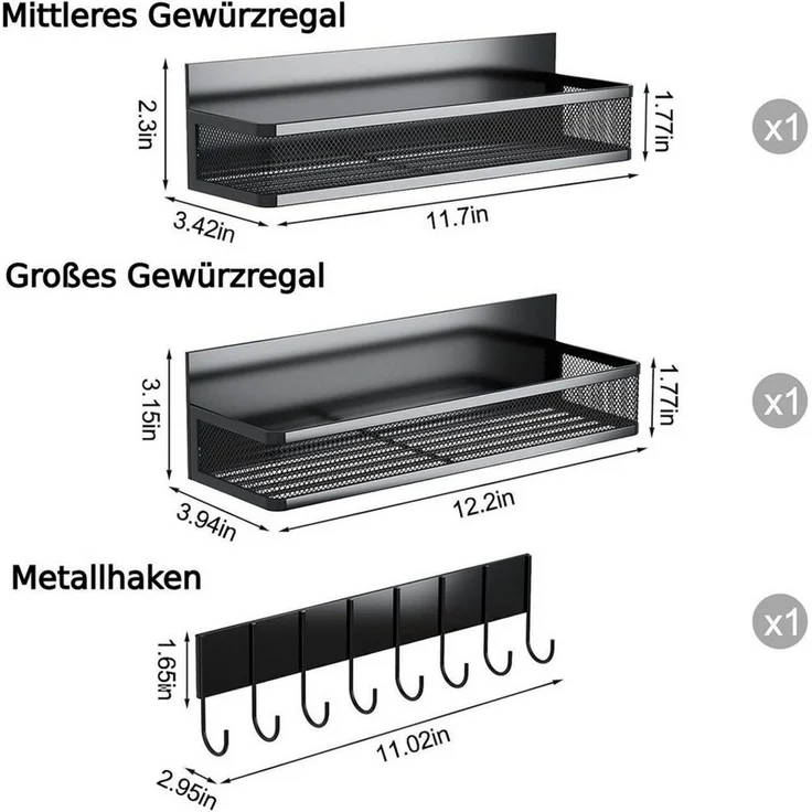 Forrlite Gewürzregal Gewürzregal, Küchenregal Ablageregal Kühlschrankregal Magnetisches, mit 8 Haken, ohne Bohren, Abnehmbares mobiles Gewürzregal – Bild 2