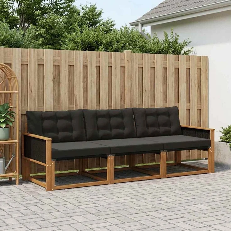 vidaXL Outdoor-Sofagarnitur 3 stk. 3-Sitzer Natur und Schwarz 3381208 – Bild 1