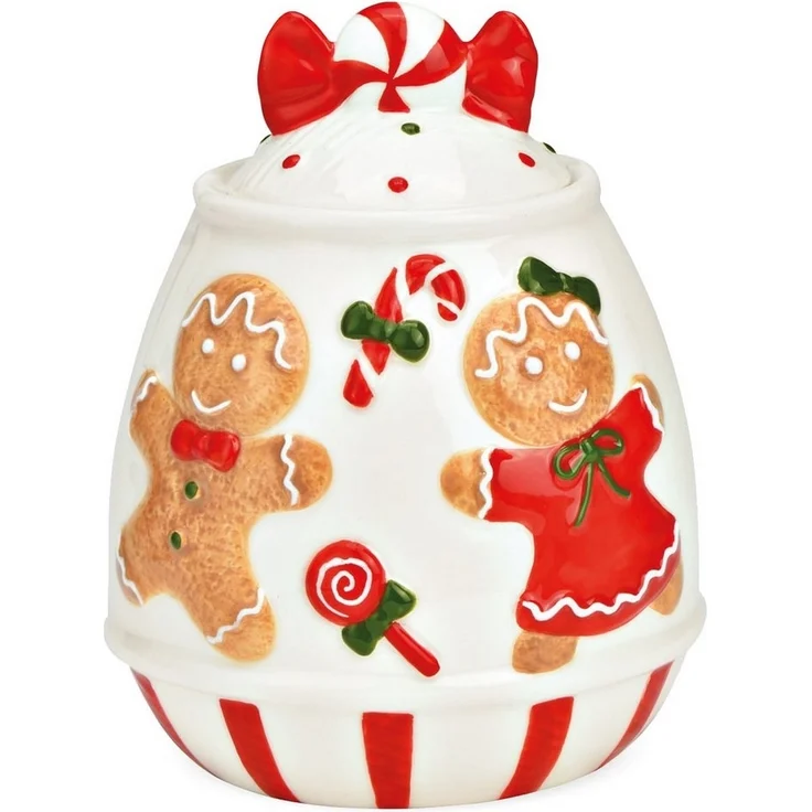 matches21 HOME & HOBBY Vorratsdose Weihnachtliche Aufbewahrungsdose mit Lebkuchenfiguren, 14 x 11 cm, Keramik, (1-tlg), Festliche Keramikdose als Weihnachtsdeko Plätzchendose Keksdose – Bild 3