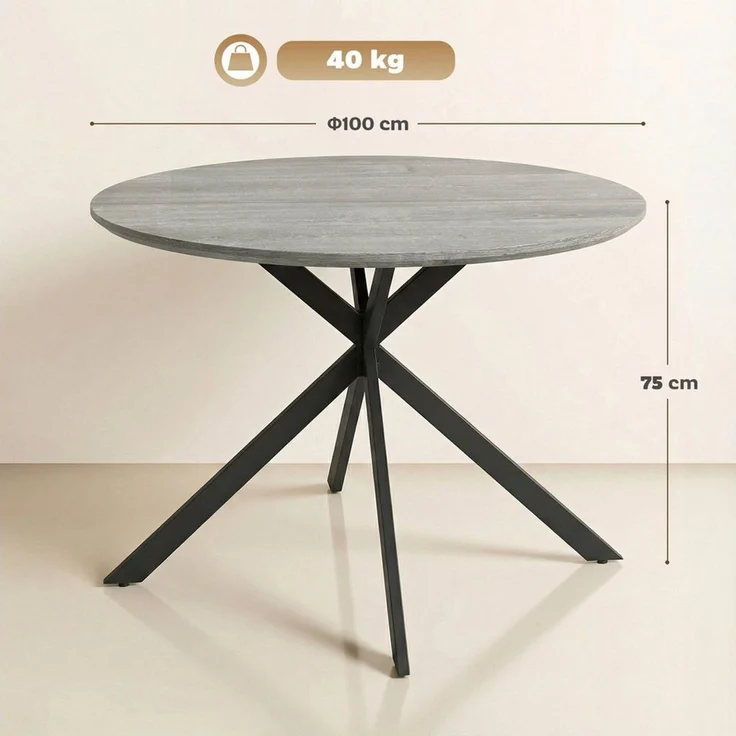 HOMCOM Esstisch Küchentisch im Industriestil mit Stahlbeinen für 4 Personen (für Esszimmer, Küche, Wohnzimmer, 1-St, rund, 100 x 100 x 75 cm), Grau – Bild 3