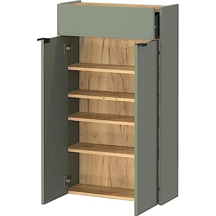 Lomadox Schuhschrank ABERDEEN-01 grün mit Eiche Nb, ideal für schmale Flure, 56/97/22 cm – Bild 4