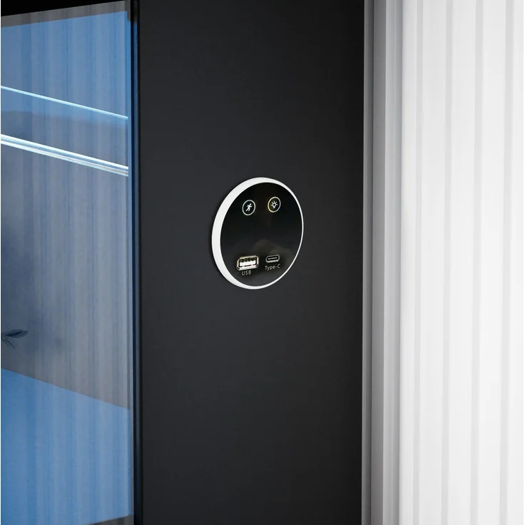 DESVIAE Vitrine mit LED-Beleuchtung und Ladestation 80x165x35 cm Glas Spanplatte Schwarz – Bild 5