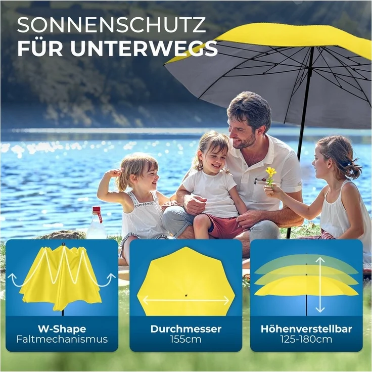 Styngard Sonnenschirm Reise Sonnenschirm Nizza, LxB: 180,00x155,00 cm, mit UV Schutz 50+ - Strandschirm Sonnenschirm Strand mit Abspannleinen – Bild 3
