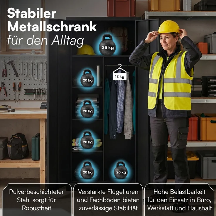 STEELSØN 'Regulus' Garderobenschrank mit 6 Fächern und Kleiderstange, Metall, schwarz, 175x40x80 cm, abschließbar, inkl. Schloss – Bild 3