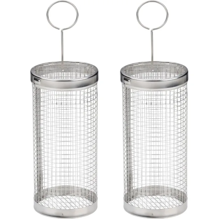 Edco Eindhoven B.V. Alpina BBQ Grillkorb Set 2-teilig - Edelstahl Grillrost mit Griff - Grillzubehör für Gemüse und Fleisch - Ø9x20,5 cm - Silber