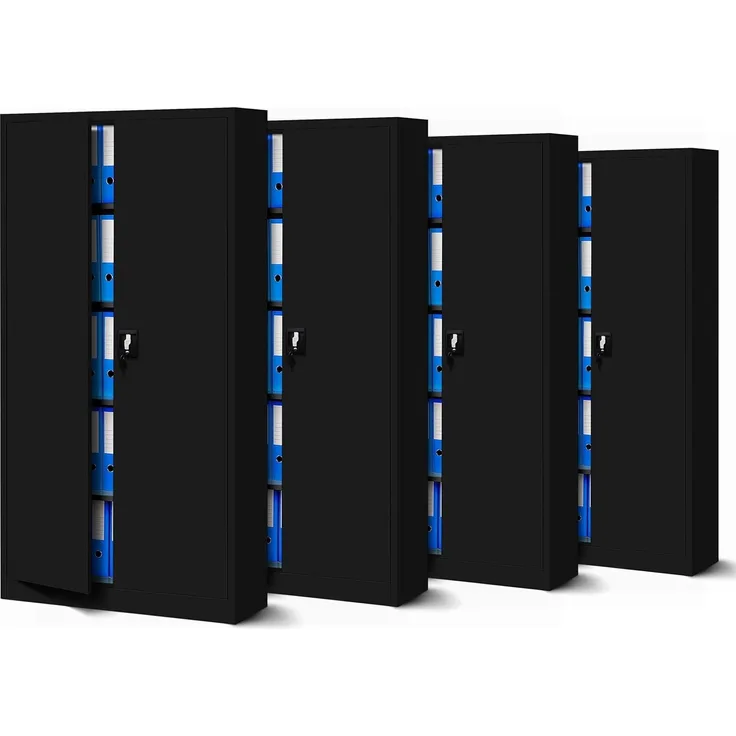 Jan Nowak 4er Set Aktenschrank C001 Metallschrank Stahlschrank Werkzeugschrank Büroschrank Lagerschrank Universalschrank Pulverbeschichtung Flügeltüren 185 x 90 x 40 cm (schwarz/schwarz)