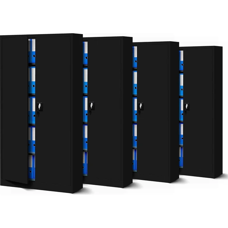 Jan Nowak 4er Set Aktenschrank C001 Metallschrank Stahlschrank Werkzeugschrank Büroschrank Lagerschrank Universalschrank Pulverbeschichtung Flügeltüren 185 x 90 x 40 cm (schwarz/schwarz)